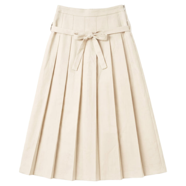 G986 LOW WAISTED BELT PLEATED SKIRT-CREAM