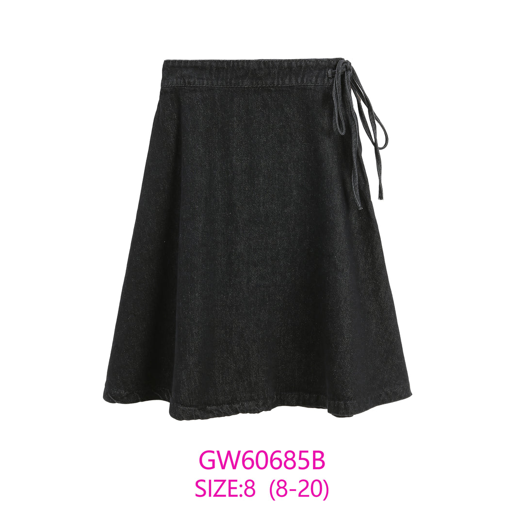 GW60685B-BLACK DENIM TIE SKIRT