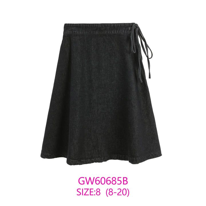 GW60685B-BLACK DENIM TIE SKIRT