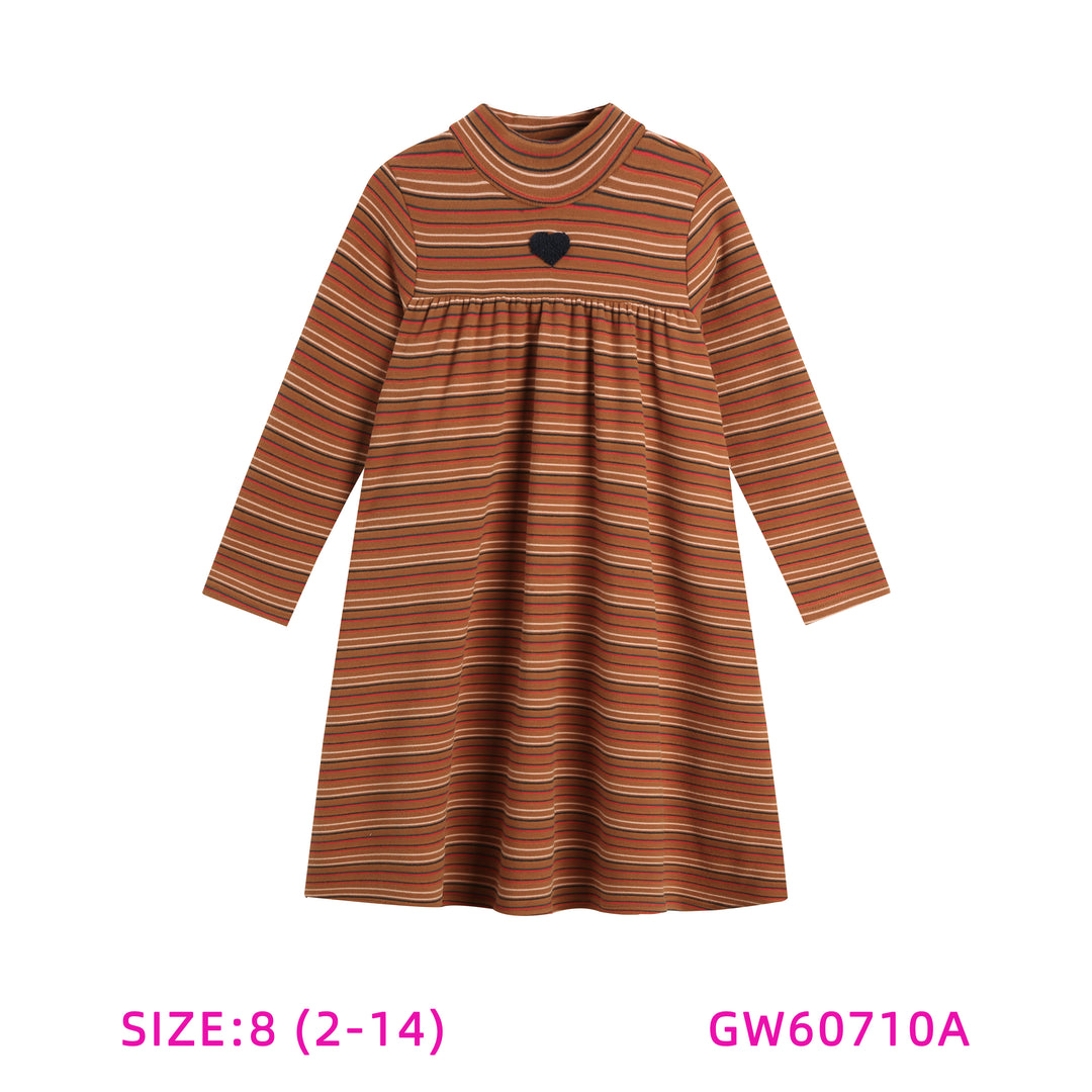 GW60710A-ORANGE STRIPED DRESS WITH HEART