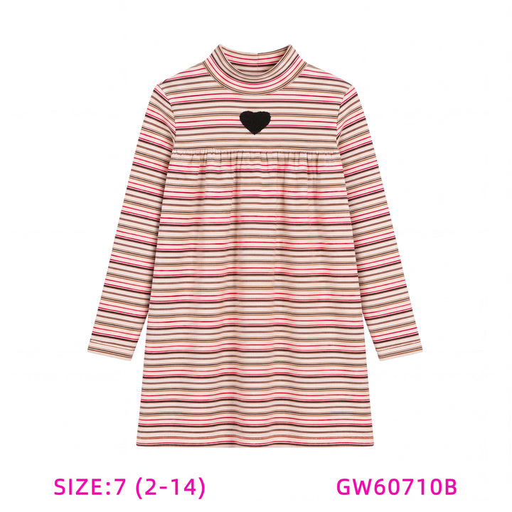 GW60710B-PINK STRIPED DRESS WITH HEART