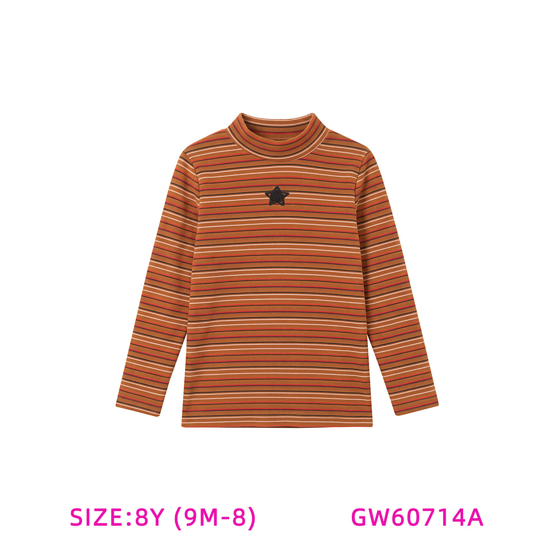 GW60714A-ORANGE STRIPED TURTLENECK WITH STAR