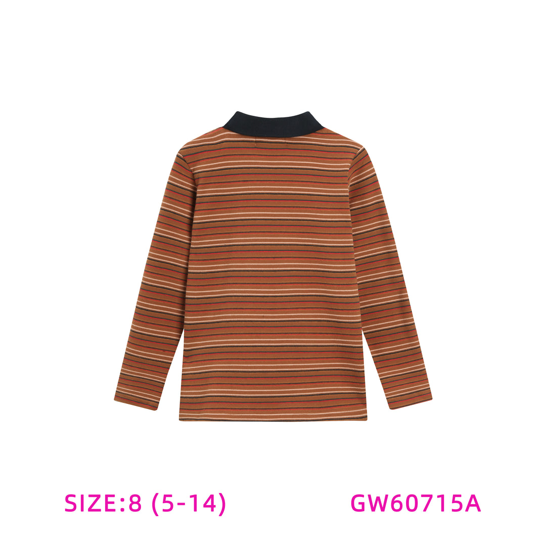 GW60715A-ORANGE STRIPED T-SHIRT WITH COLLAR