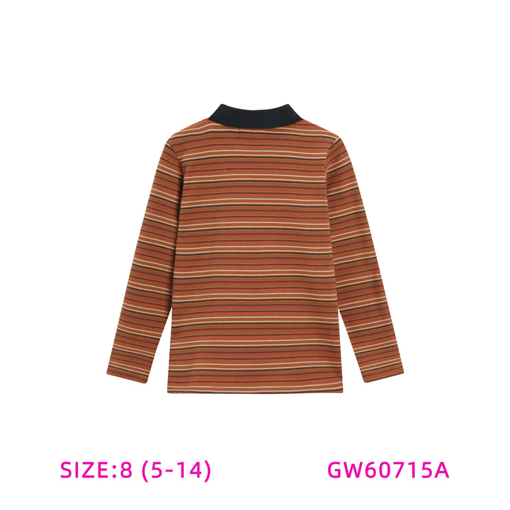 GW60715A-ORANGE STRIPED T-SHIRT WITH COLLAR