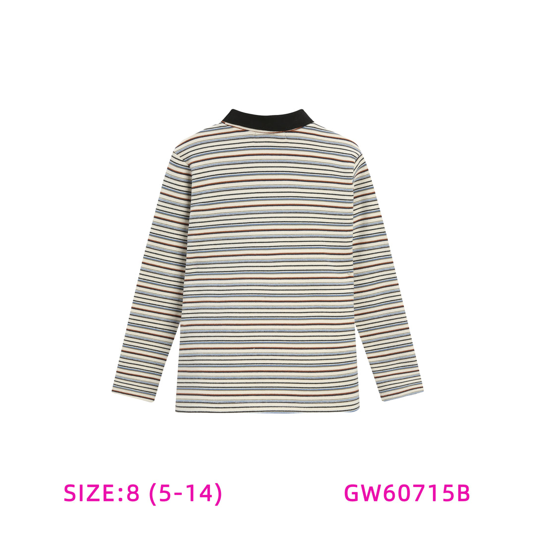 GW60715B-IVORY STRIPED T-SHIRT WITH COLLAR