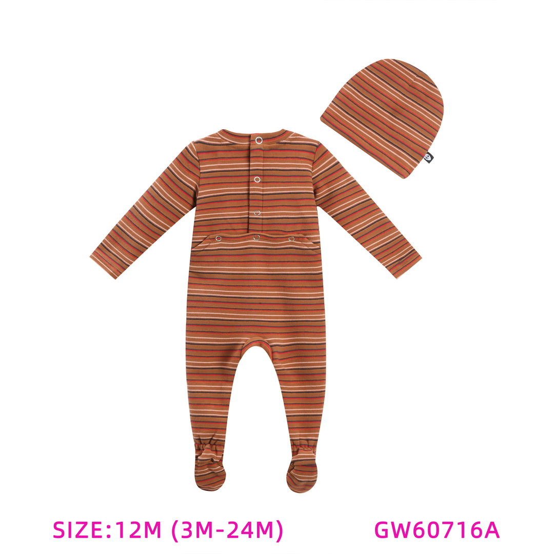 GW60716A-ORANGE STRIPED STREATCHIE & HAT SET