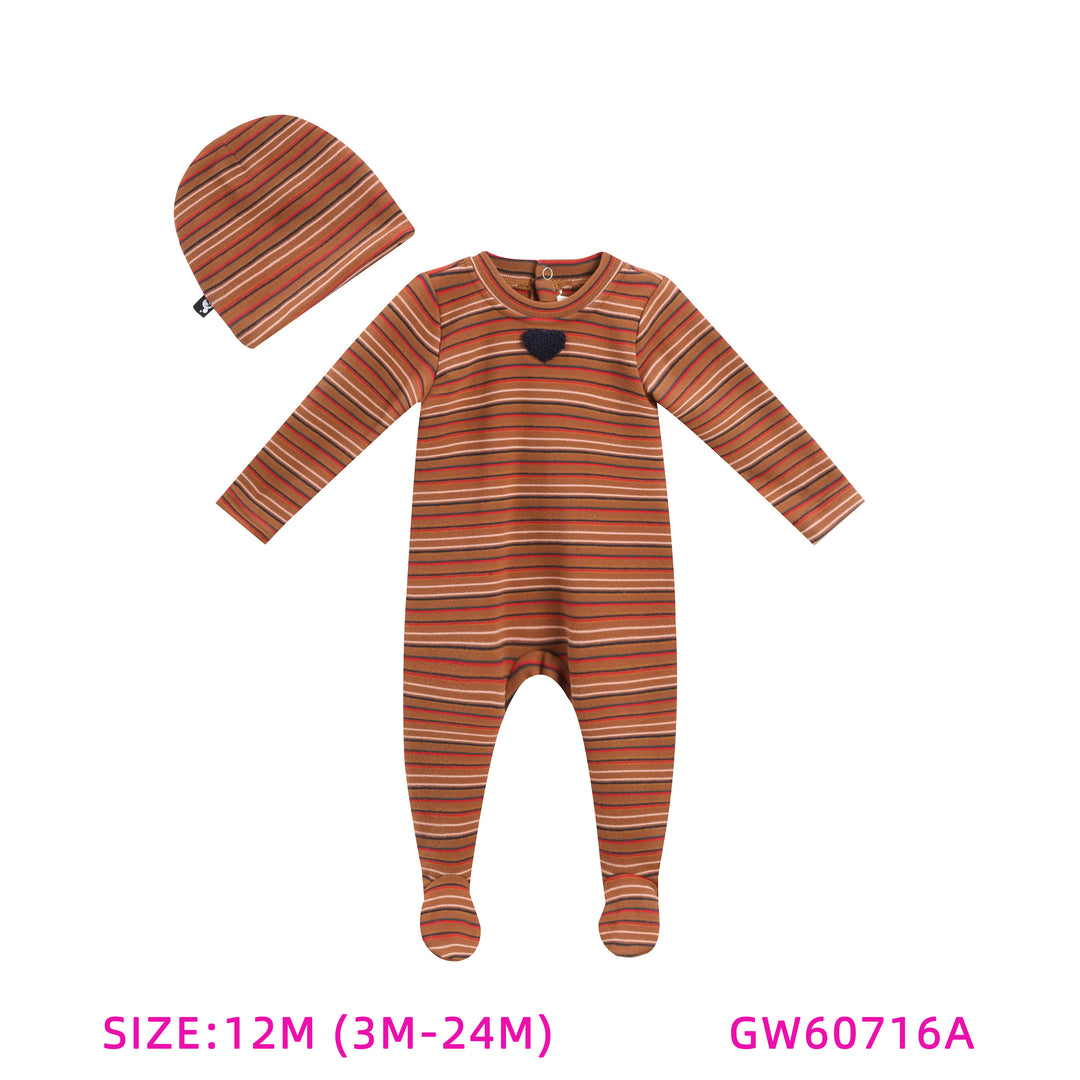 GW60716A-ORANGE STRIPED STREATCHIE & HAT SET