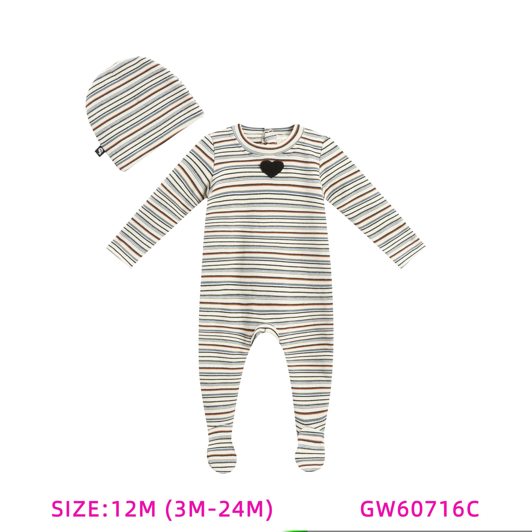 GW60716C-IVORY STRIPED STREATCHIE & HAT SET