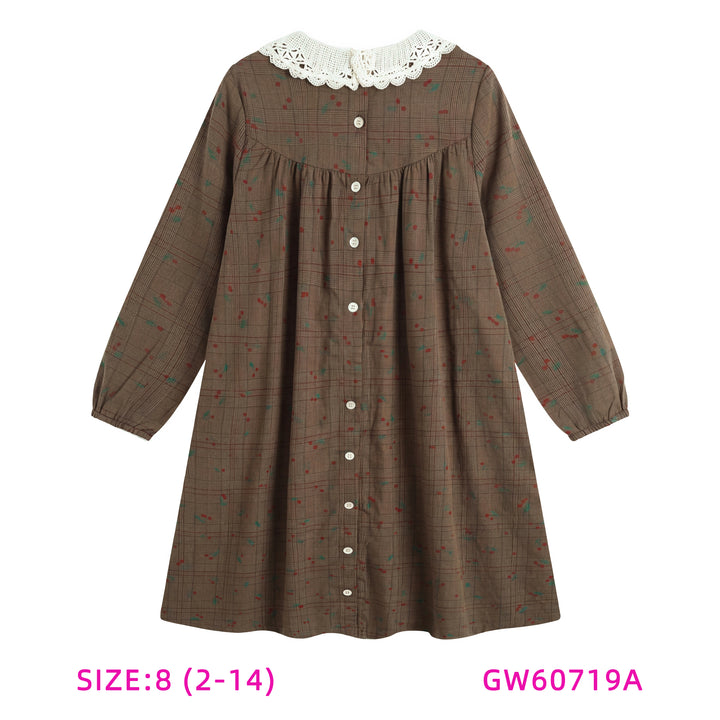 GW60719A-BROWN PLAID DRESS