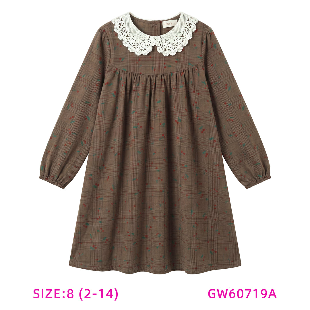 GW60719A-BROWN PLAID DRESS