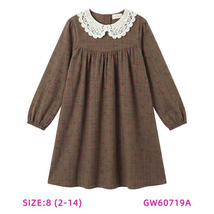 GW60719A-BROWN PLAID DRESS