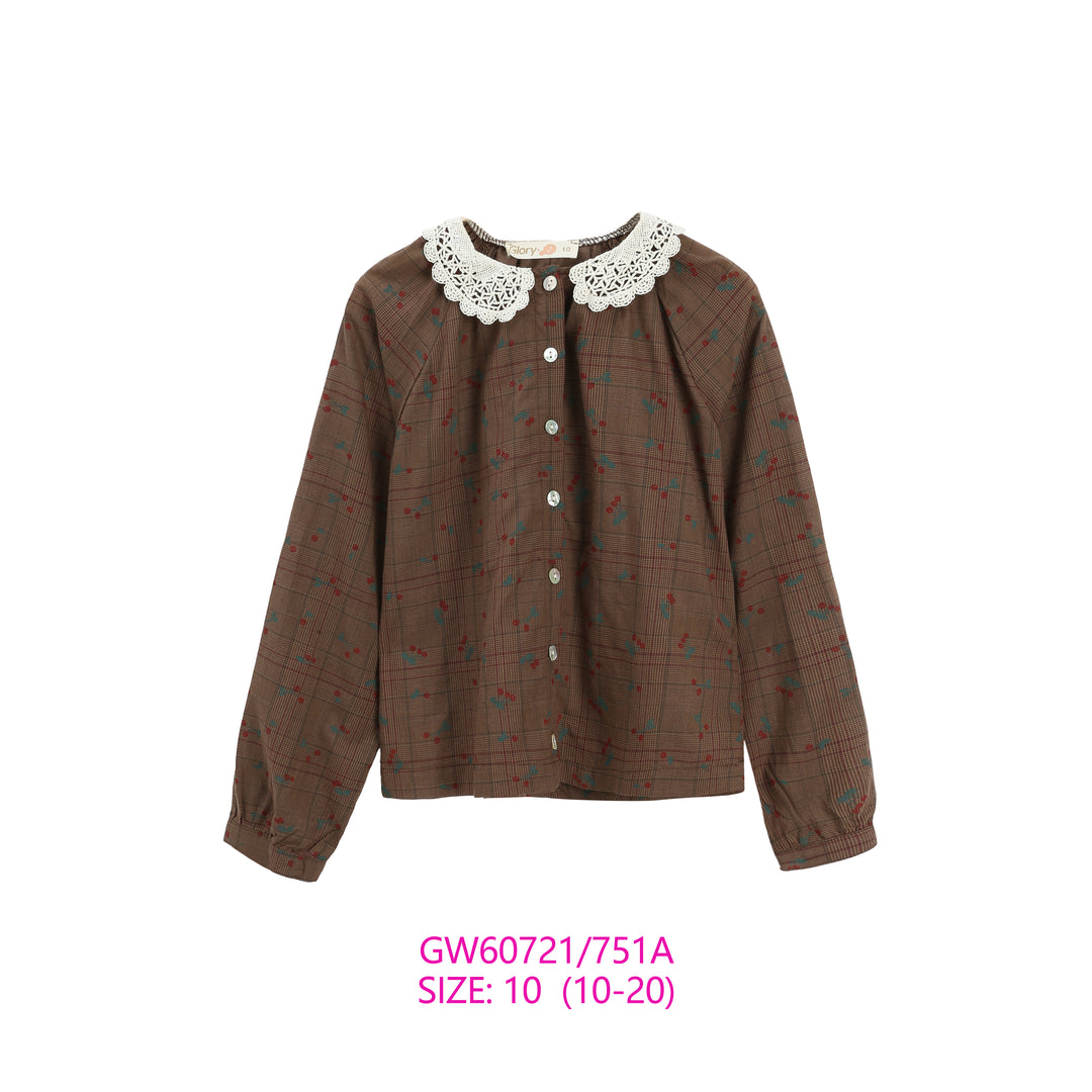 GW60721/751A SET-BROWN PLAID SKIRT/SWEATER SET