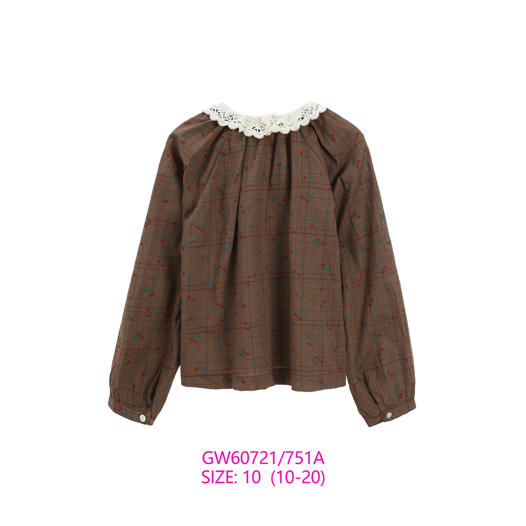 GW60721/751A SET-BROWN PLAID SKIRT/SWEATER SET