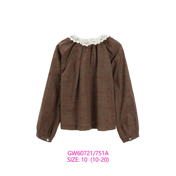 GW60721/751A SET-BROWN PLAID SKIRT/SWEATER SET
