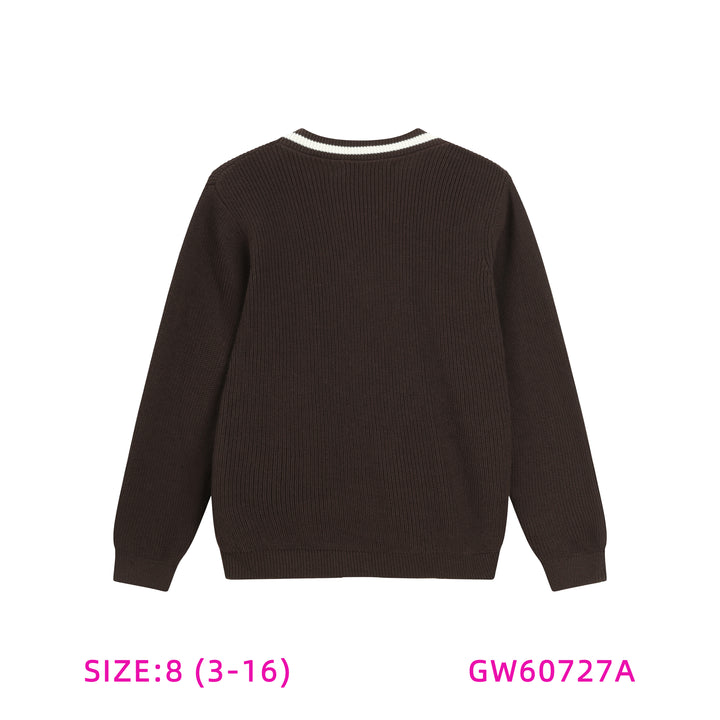 GW60727A-BROWN WITH WHITE TRIM SWEATER