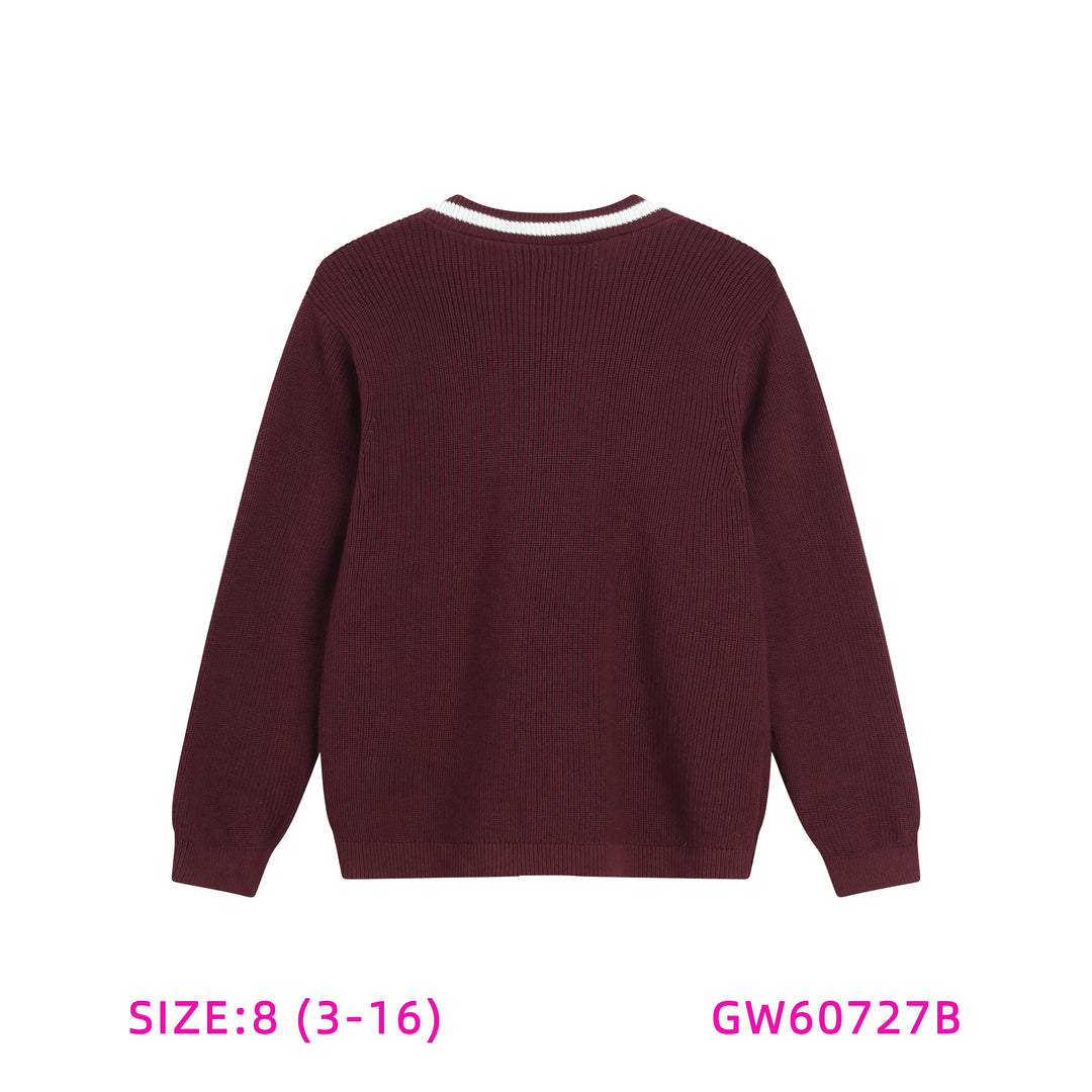 GW60727B-BURGUNDY WITH WHITE TRIM SWEATER