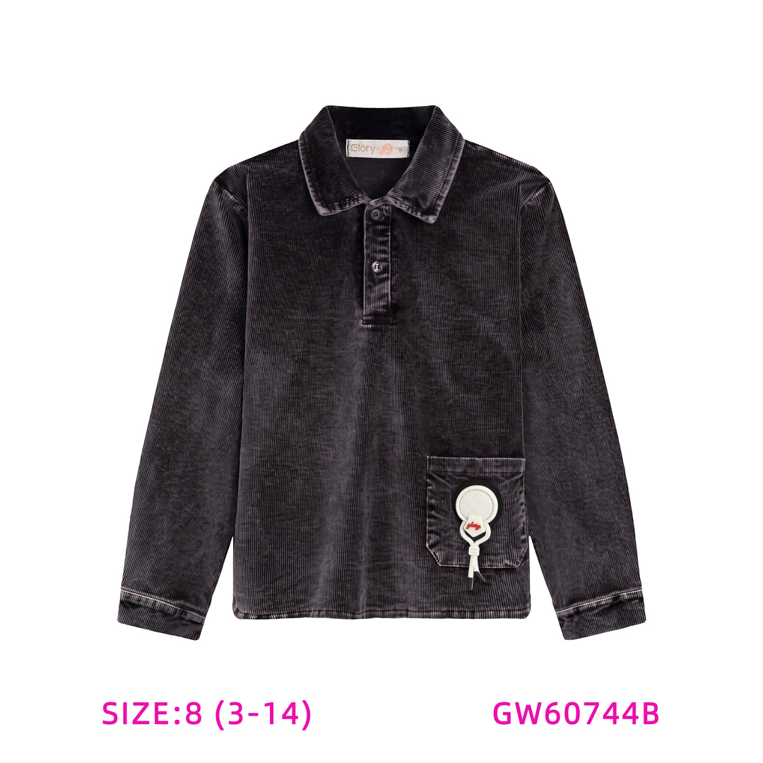 60744B-BOYS CHARCOAL CORDUROY SHIRT