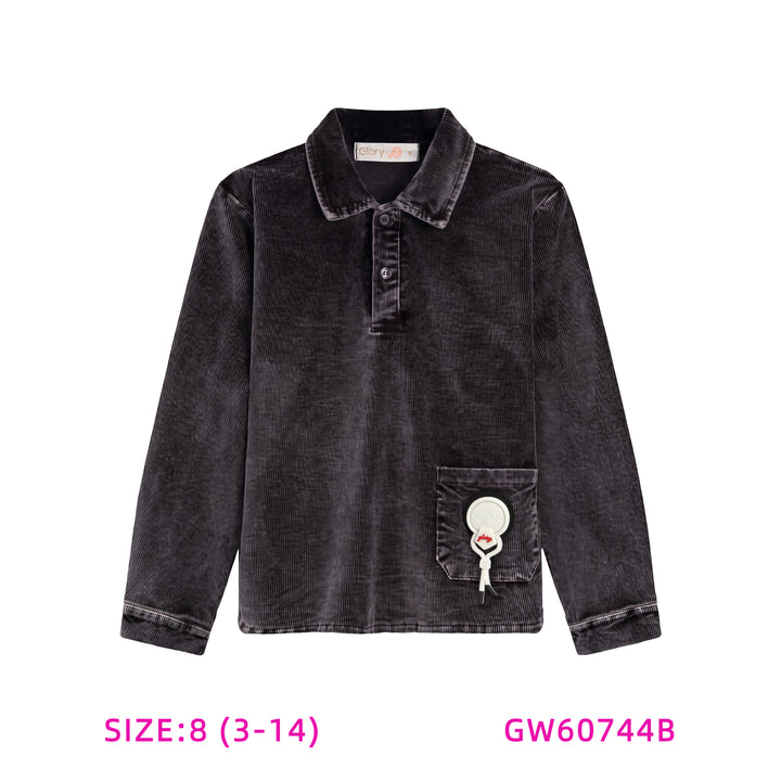 60744B-BOYS CHARCOAL CORDUROY SHIRT