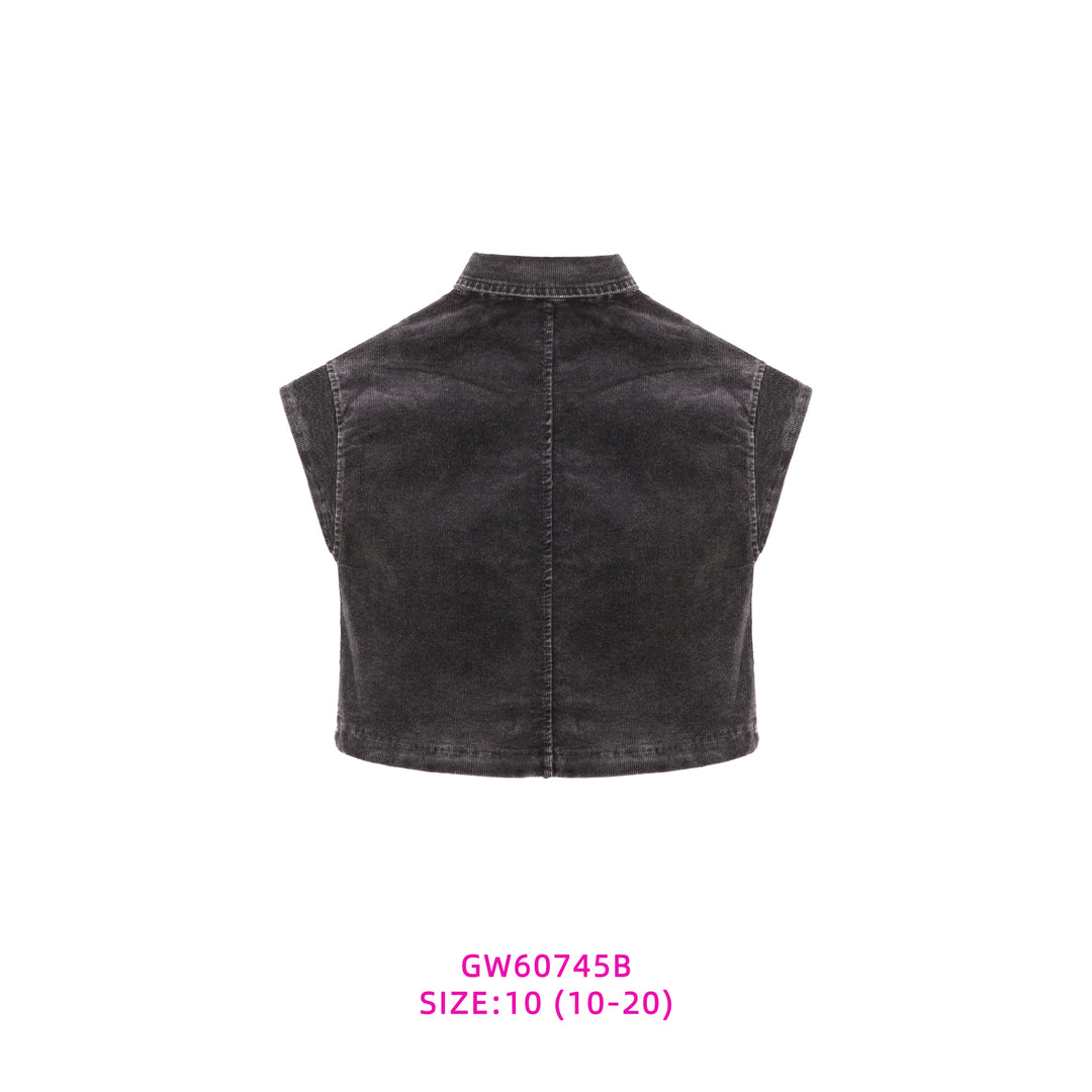 60745B-GIRLS CORDUROY CHARCOAL TOP
