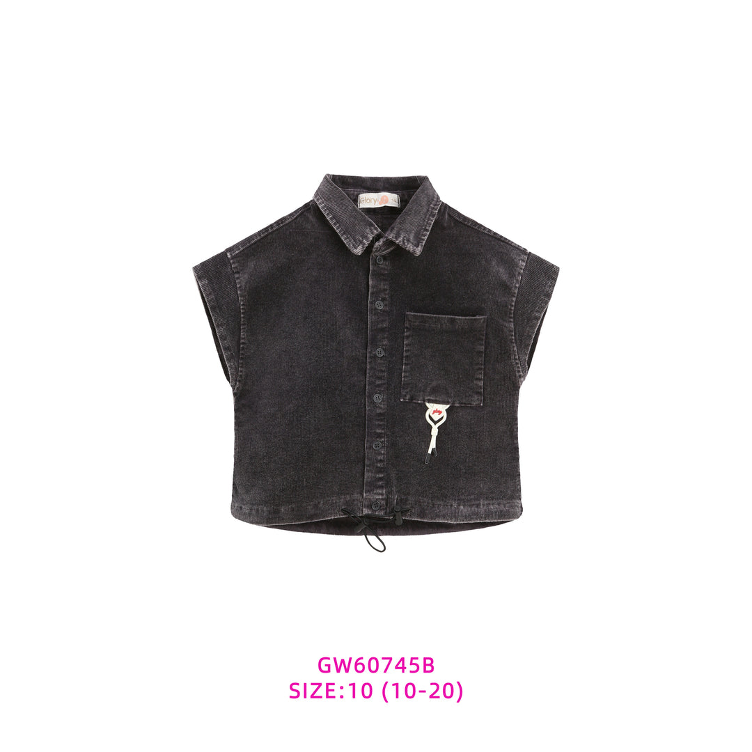 60745B-GIRLS CORDUROY CHARCOAL TOP