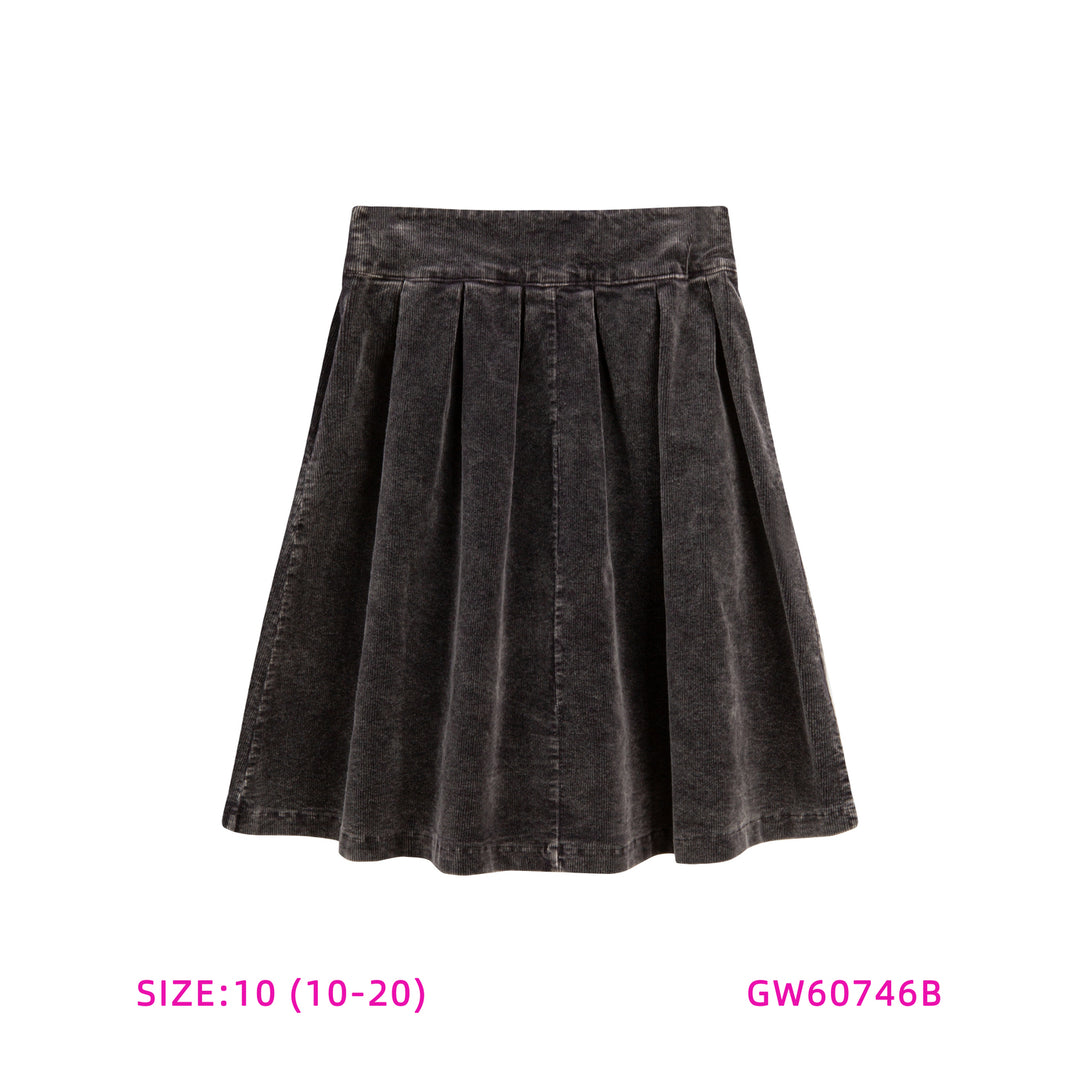 60746B-GIRLS CORDUROY CHARCOAL SKIRT
