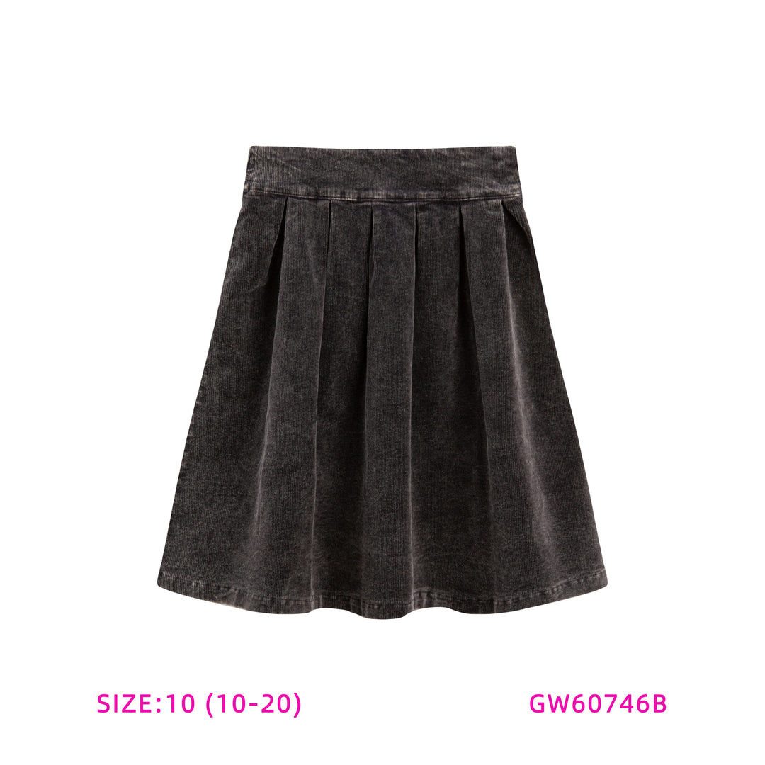 60746B-GIRLS CORDUROY CHARCOAL SKIRT