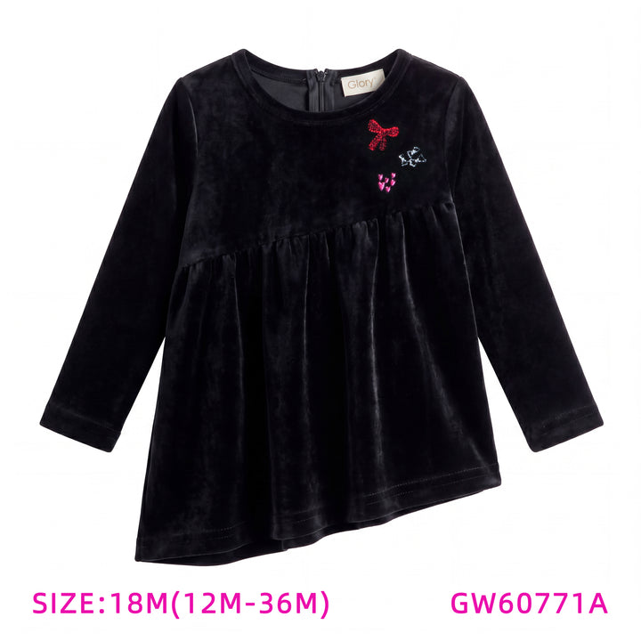 GW60771A-BABY GIRL BLACK VELOUR SHABBOS ROBE SET