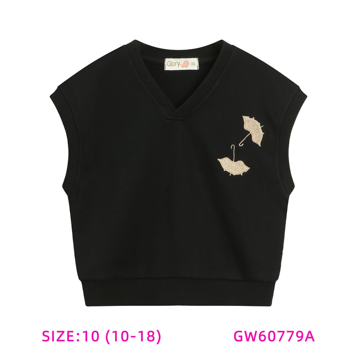 60779A-GIRLS BLACK UMBRELLA SLEEVLESS TOP
