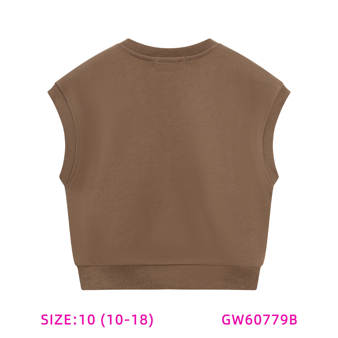 60779B-GIRLS TAN UMBRELLA SLEEVLESS TOP