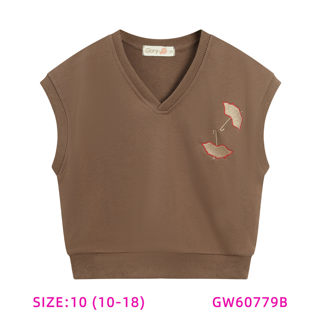 60779B-GIRLS TAN UMBRELLA SLEEVLESS TOP