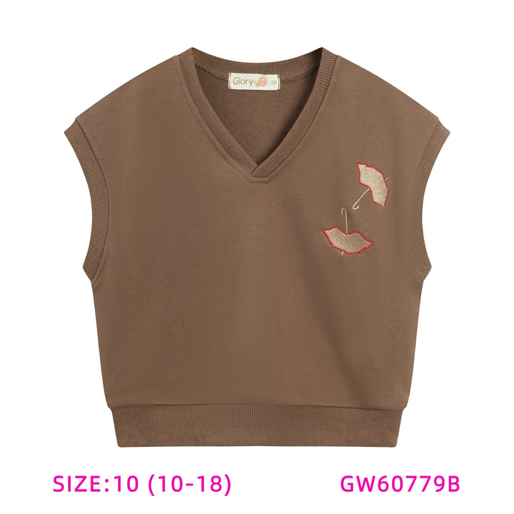 60779B-GIRLS TAN UMBRELLA SLEEVLESS TOP
