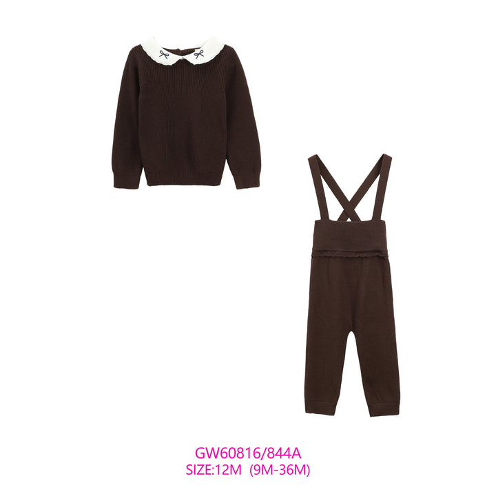 GW60816/844A-BABY KNIT BOW COLLAR SET-BROWN