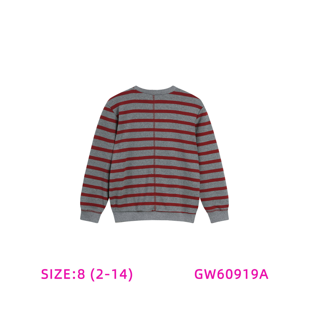 GW60919A-GREY AND BURGUNDY STRIPED SWEAT