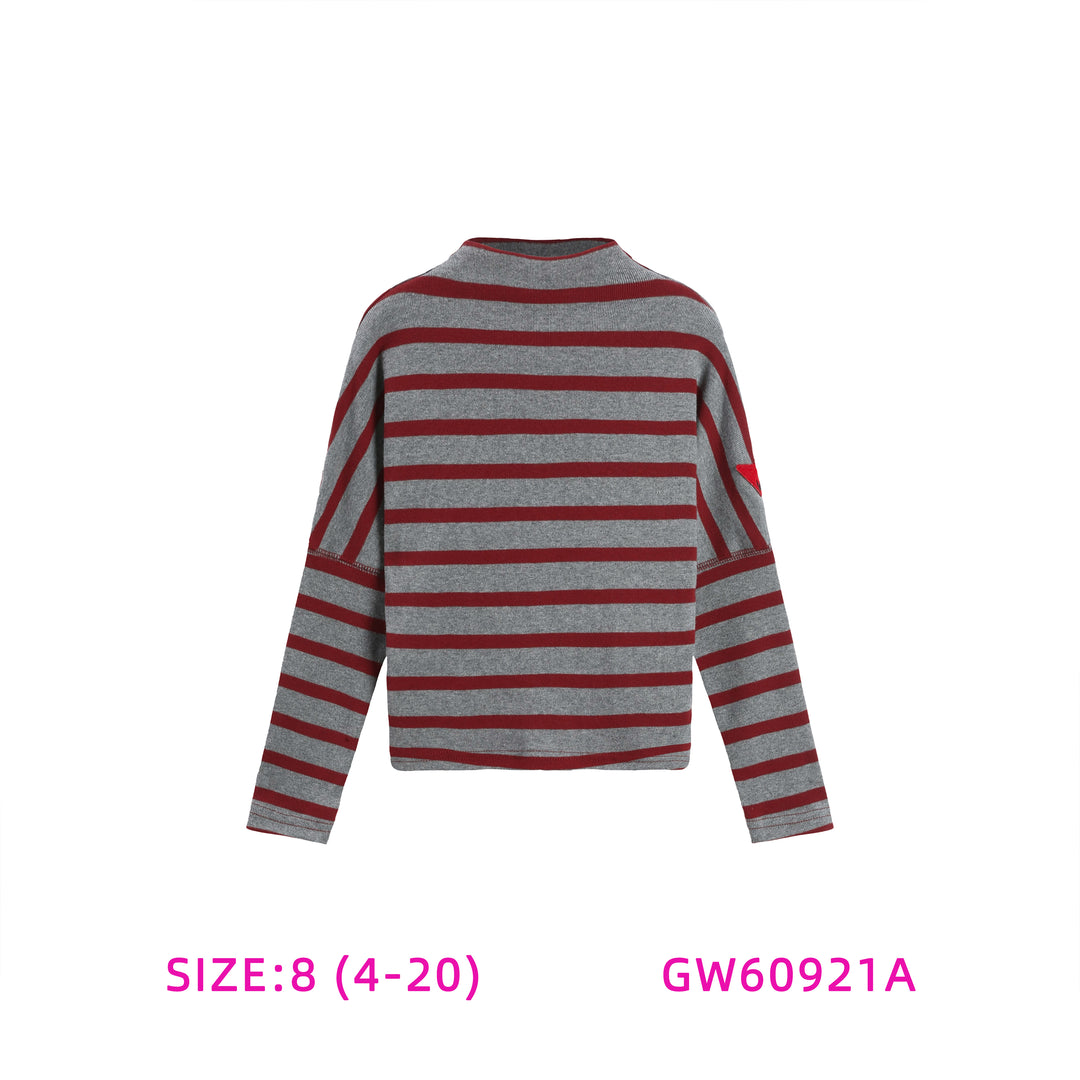 GW60921A-GREY AND BURGUNDY STRIPED TOP