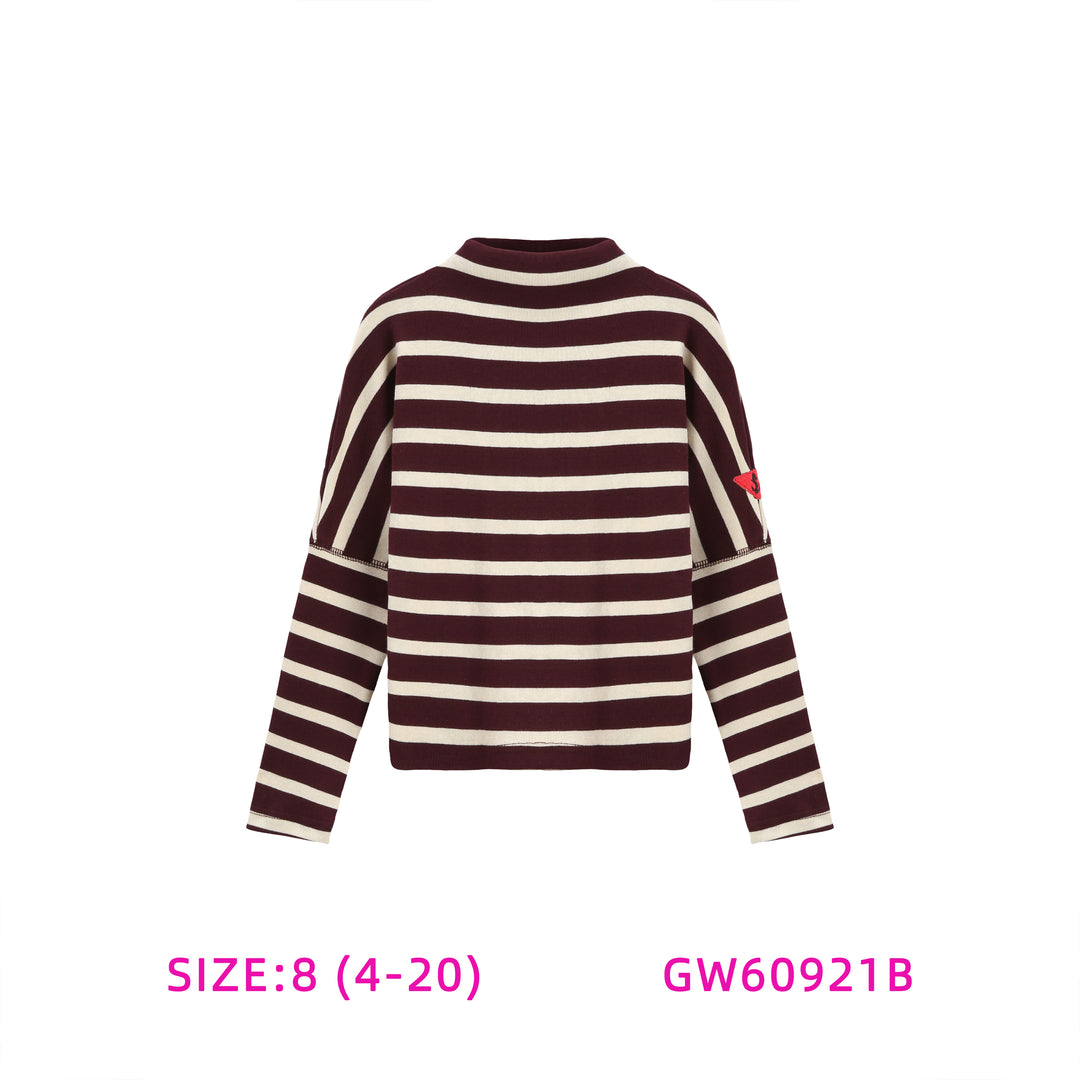 GW60921B-BROWN AND IVORY STRIPED TOP