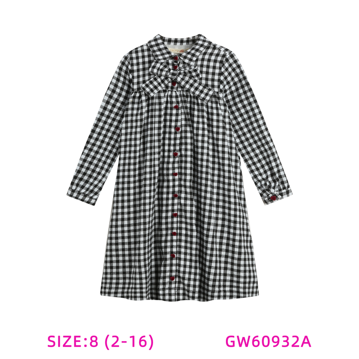 GW60932A-BLACK & WHITE GINGHAM DRESS