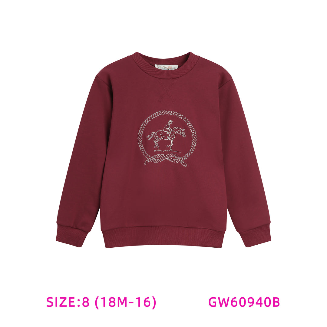 GW60940B-BURGUNDY HORSE SWEATSHIRT