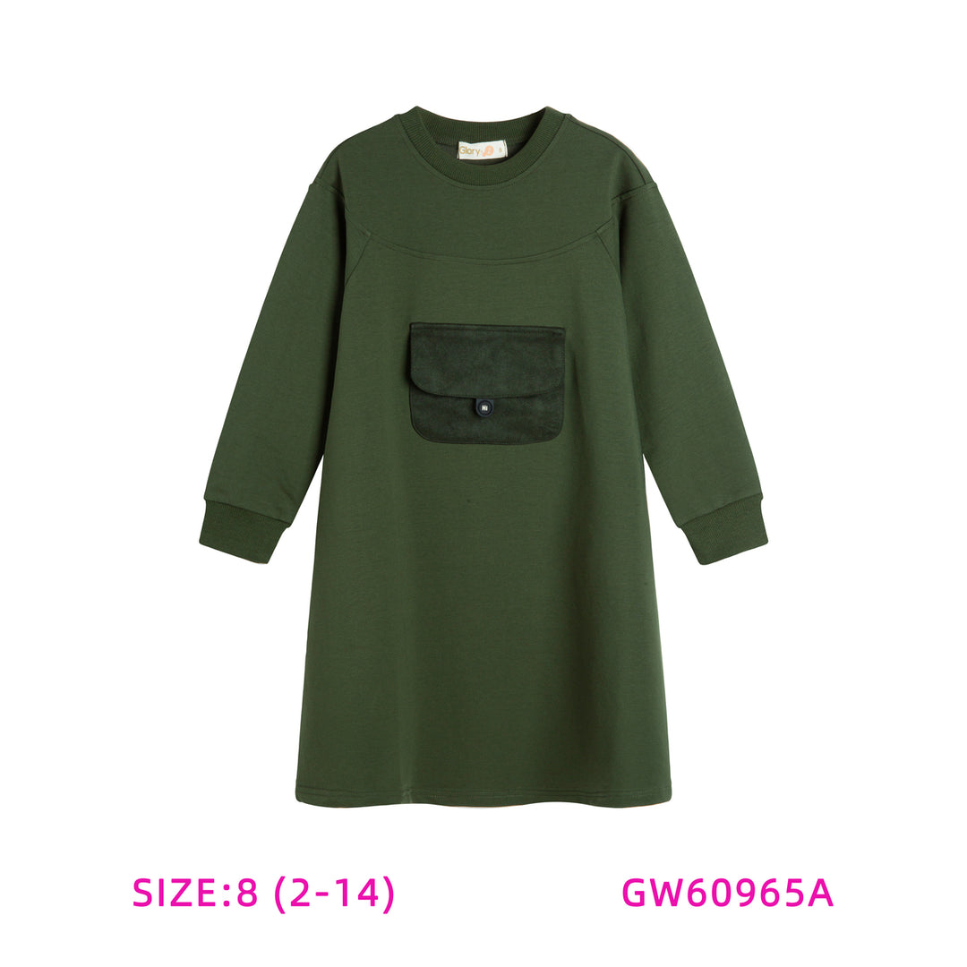 60965A-GREEN POCKET SWEAT DRESS