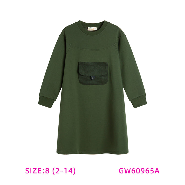 60965A-GREEN POCKET SWEAT DRESS