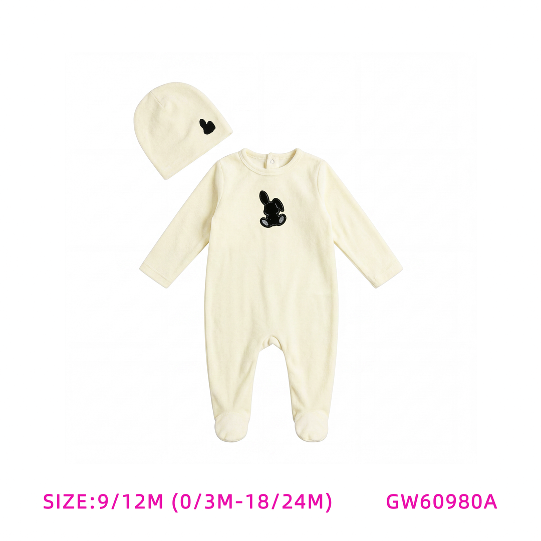 GW60980A- IVORY BUNNY ONSIE AND HAT SET