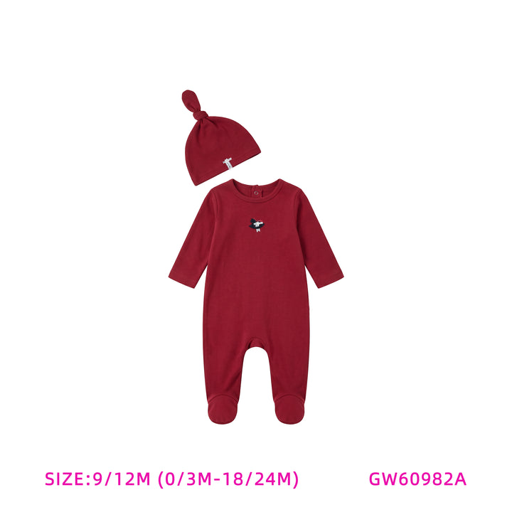 GW60982A-BURGUNDY ONSIE AND HAT SET