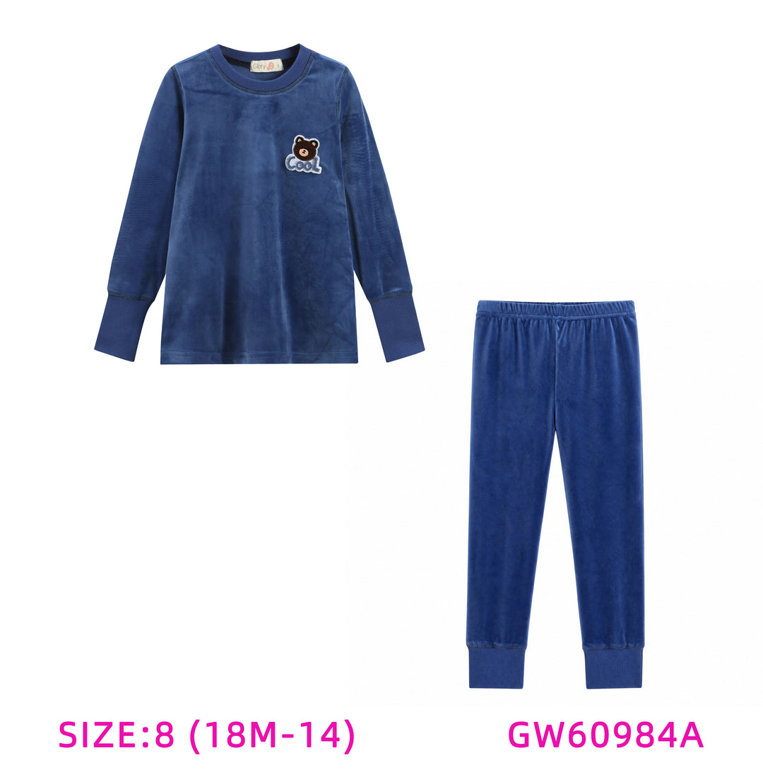 60984A-BLUE VELOUR TEDDY PAJAMAS