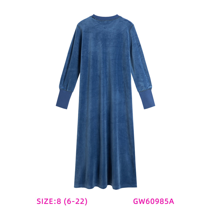 60985A-BLUE VELOUR TEDDY NIGHT-GOWN