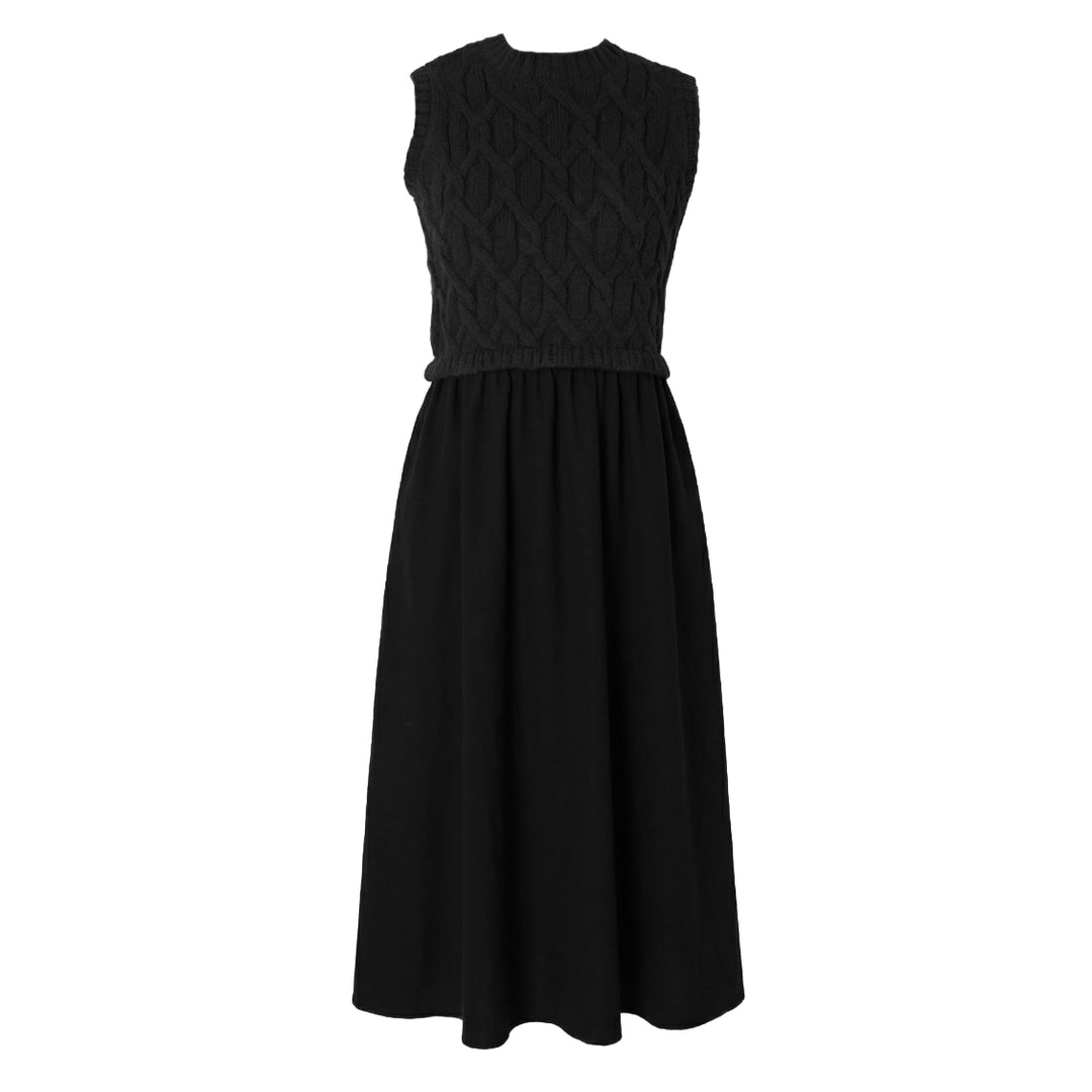 HDR004 KNIT TO WOVEN JUMPER - BLACK