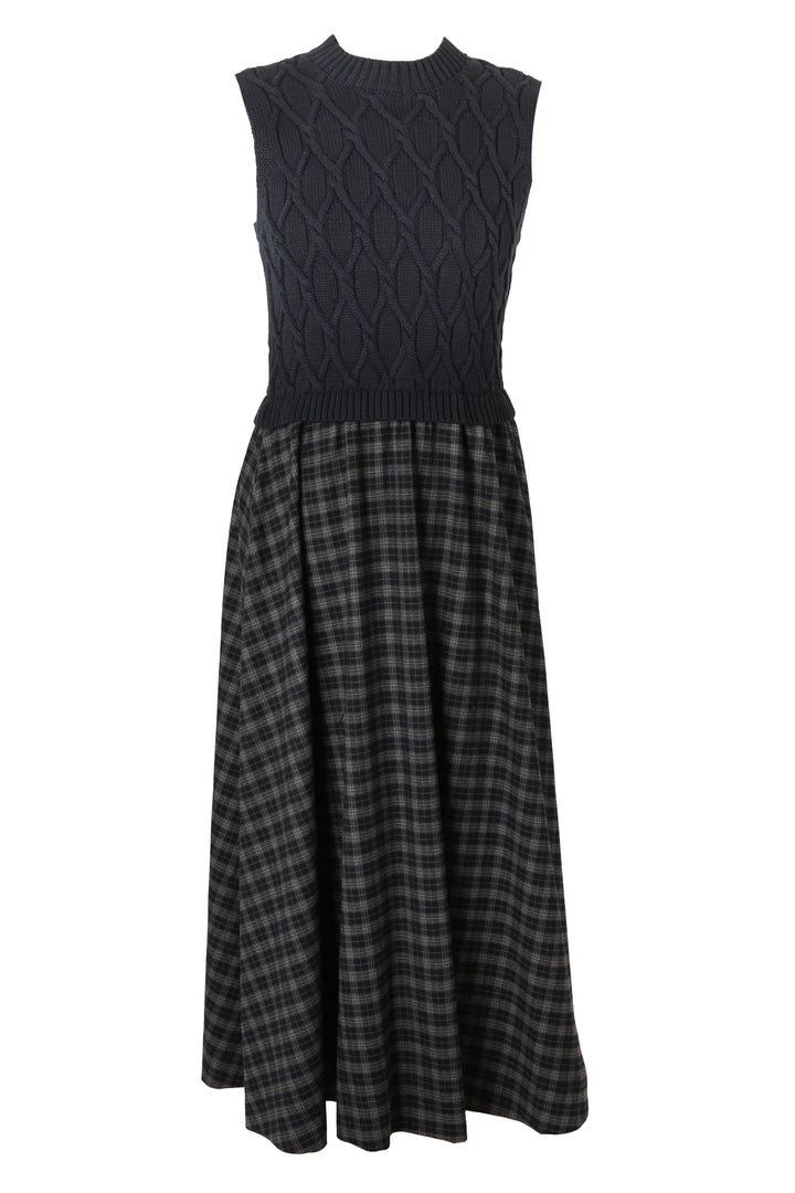 HDR006 KNIT TO WOVEN JUMPER - NAVY GREY