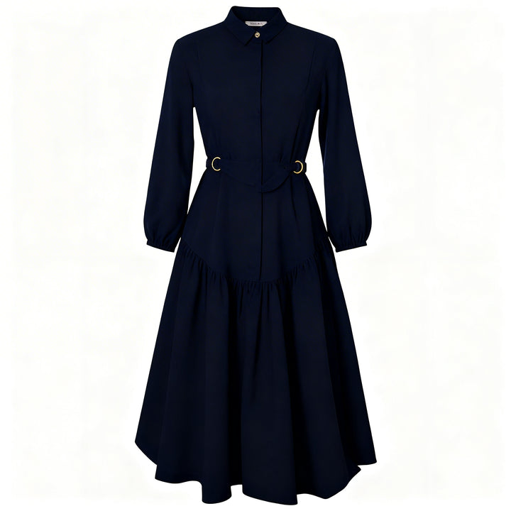 HDR068 SHIRT DRESS WITH BUBBLE HEM - NAVY