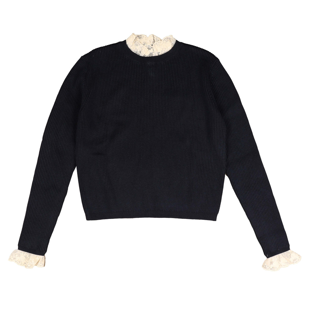 HKN035 LACE NECK KNIT - BLACK