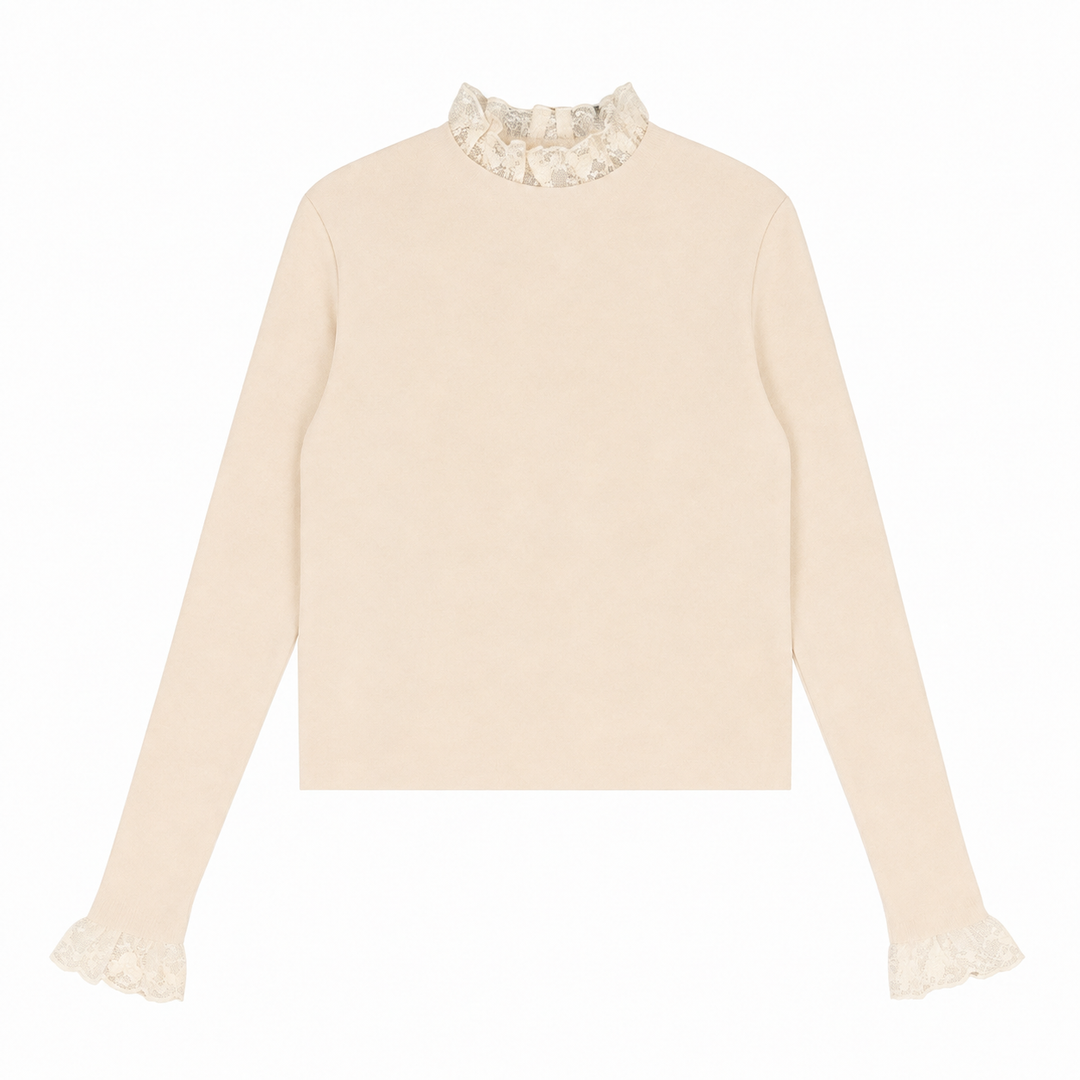 HKN035 LACE NECK KNIT - CREAM