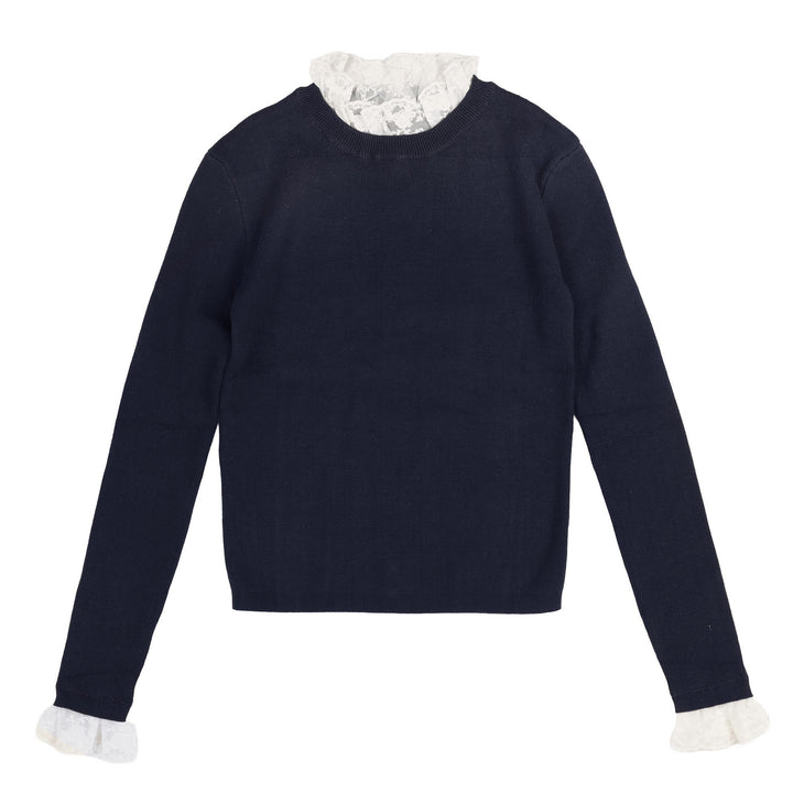 HKN035 LACE NECK KNIT - NAVY