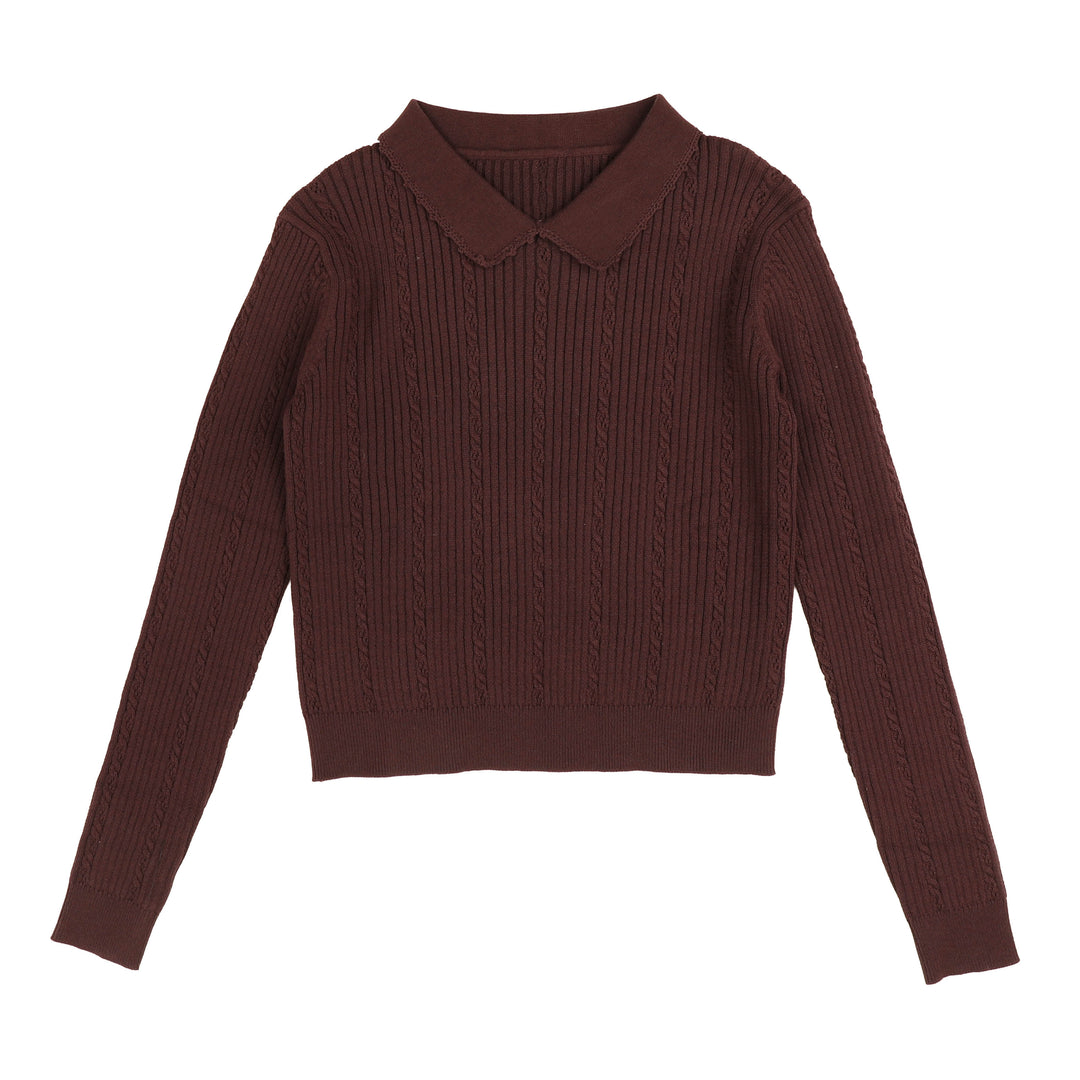 HKN037 TEXTURED COLLAR KNIT - PLUM